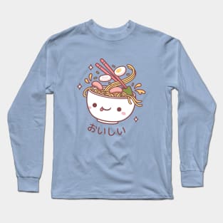 Cute Oishii Japanese Ramen Noodles Spilling Toppings Long Sleeve T-Shirt